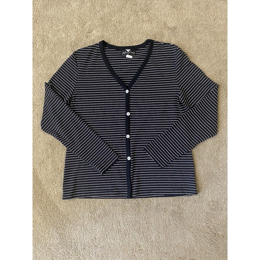 Jeffrey Craig Striped Black White Cardigan Y2K Vintage Women’s Size M Made In US